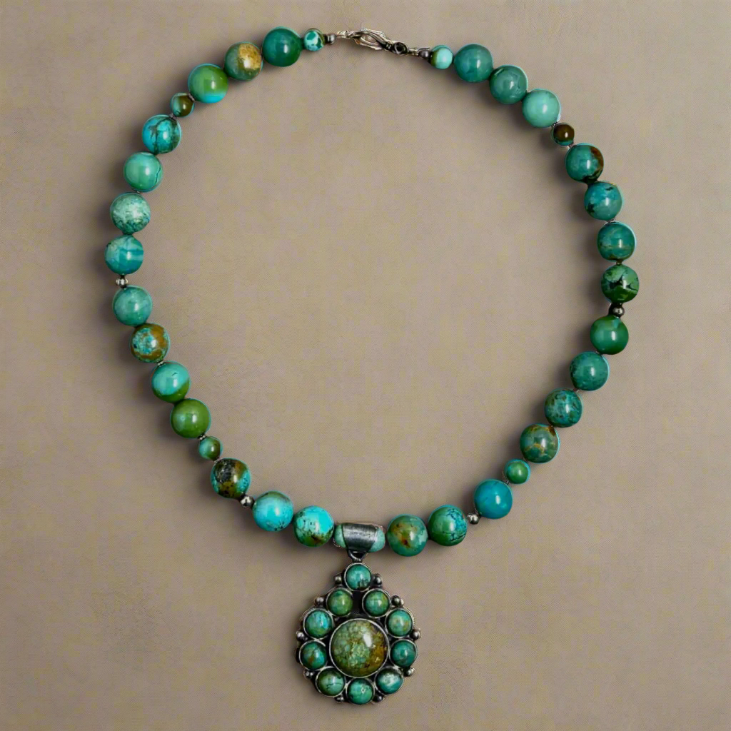 Navajo Turquoise Beaded Necklace and Cluster Pendant