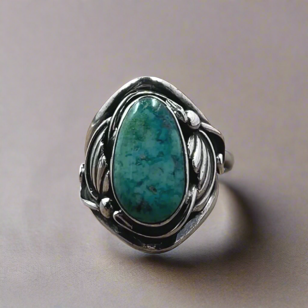 Exquisite Vintage Navajo Turquoise Ring Signed - CP