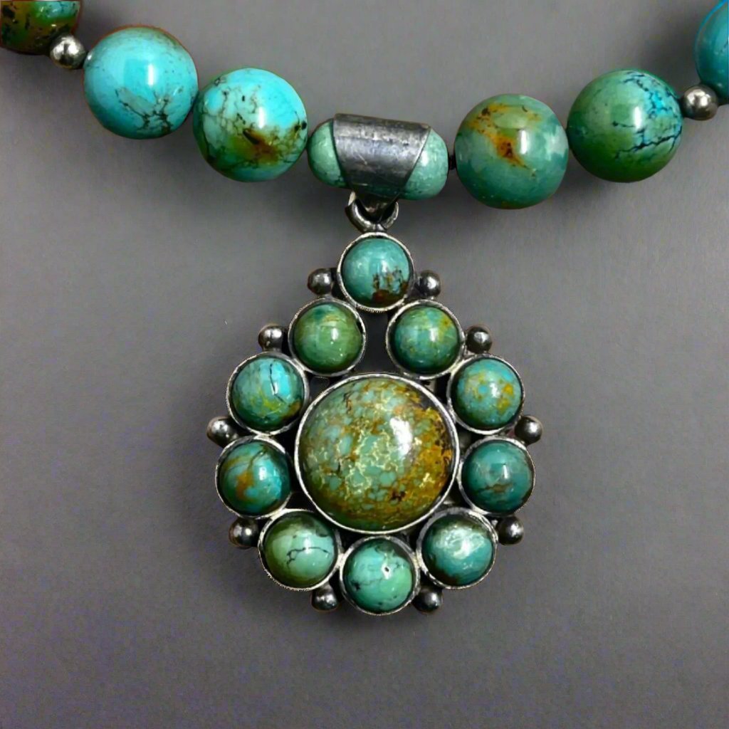 Navajo Turquoise Beaded Necklace and Cluster Pendant