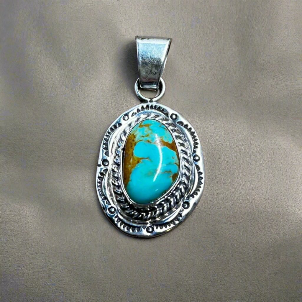 Navajo Sterling Silver Kingman Turquoise Pendant