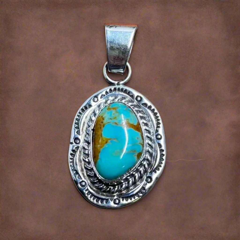 Navajo Sterling Silver Kingman Turquoise Pendant