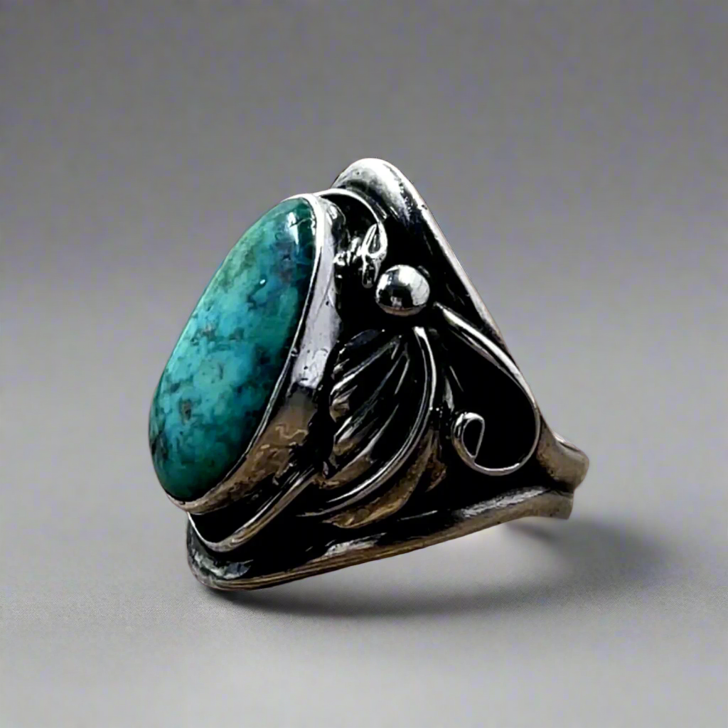 Exquisite Vintage Navajo Turquoise Ring Signed - CP