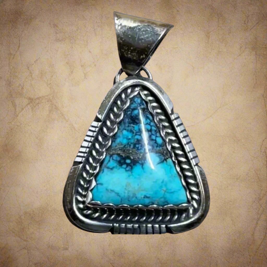 Navajo Sterling Silver Triangular Cut Turquoise Pendant